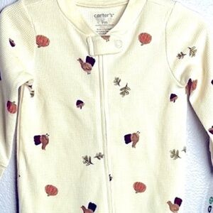 Carter's Cream Thanksgiving Turkey One Piece two way zipper turkey pumpkin acorn